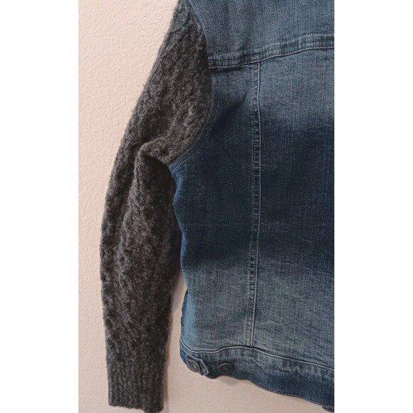 Silver Jeans Co XL Hybrid Denim Jean Jacket Gray Cable Knit Sweater Sleeves - Picture 9 of 13
